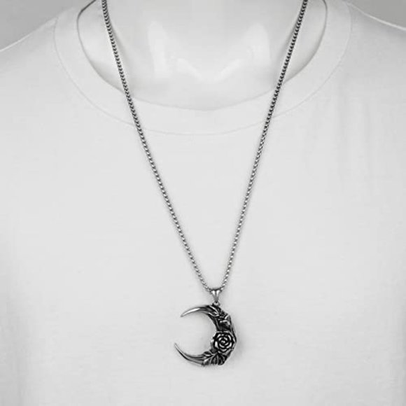 🆕Crescent Moon Rose Gothic Necklace - Picture 3 of 6